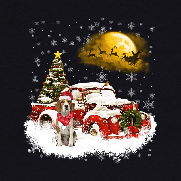 Red Truck Xmas Tree Beagle Christmas by Benko Clarence